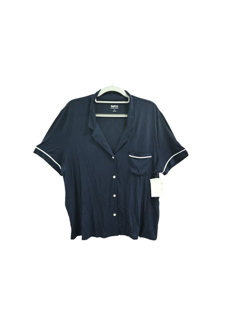 NWT GapBody Short Sleeve Sleep Lounge Shirt Sz L Navy Notch Collar Button Up